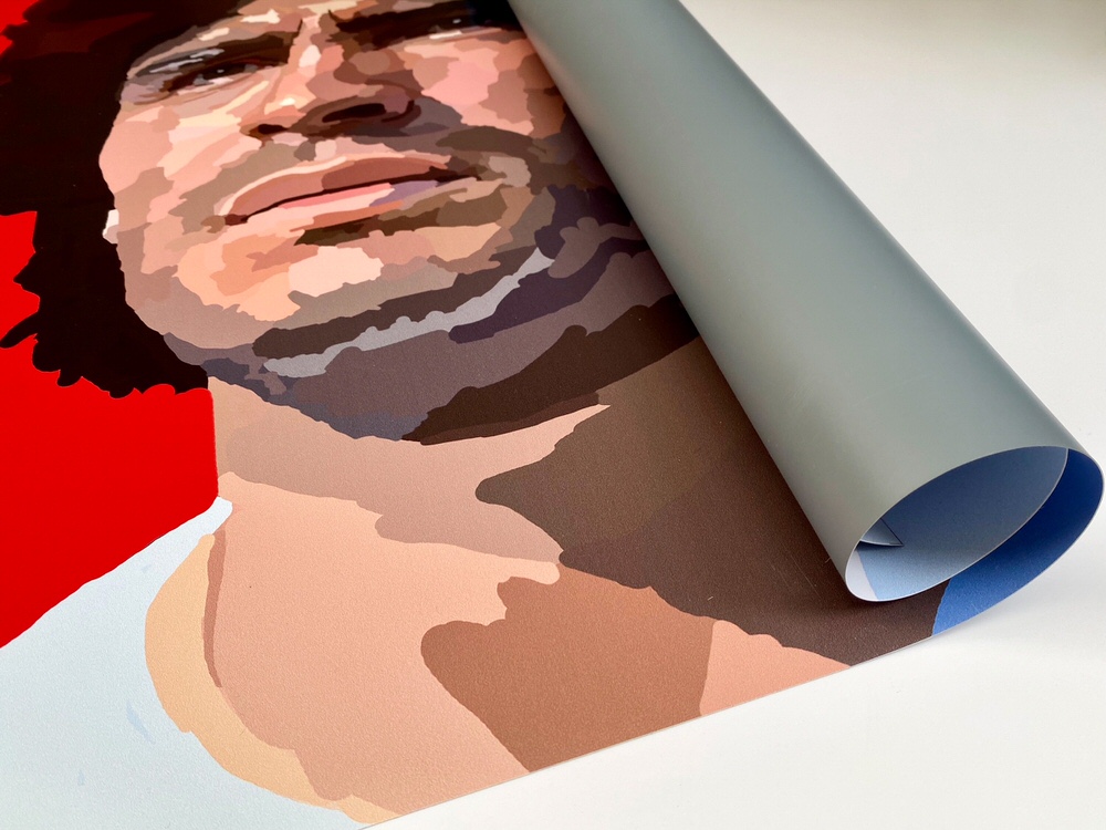 fabrizio-scala-Maradona-fondo rosso-materiale-pvc